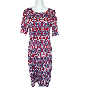 Lularoe Dress Women's Sz XL 'Julia' Red Floral Geometric Dress Short Sleeve NEW